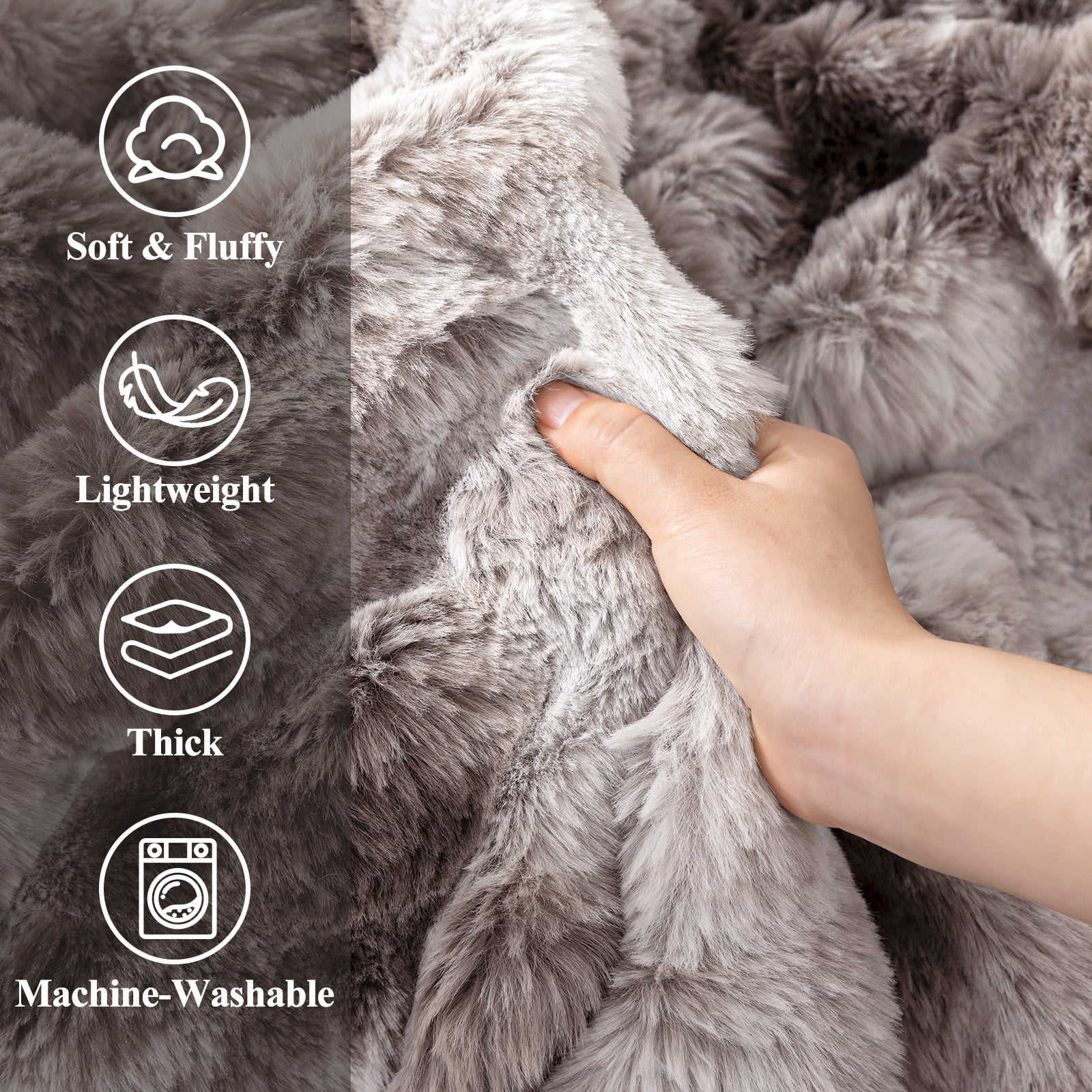 MJIAexp Faux Fur Throw Blanket for Couch, Cozy Soft Plush Thick Fuzzy Comfy Bubble Blanket and Fuzzy Plush Rabbit Fur Blanket for Sofa Bedroom Living Room, 90" x 90"-Tie-dye Gray