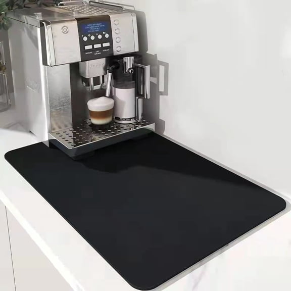 Okaka Coffee Mat & Dish Drying Mat - Quick Dry, Stain Absorbent (Black, 16"x 24")