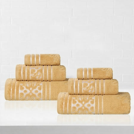 Superior Sadie Zero Twist Cotton Jacquard Hand Towel, Set of 6, Gold