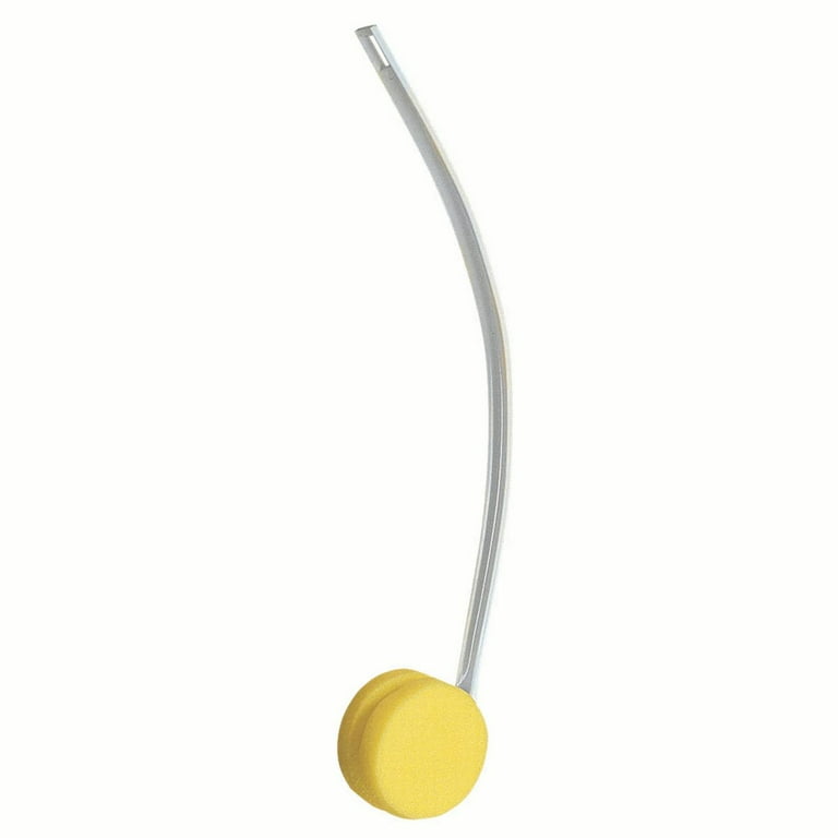 Back scrubber, curved handle, rotating arm, 3.75 inch round sponge Back scrubber, curved handle, rotating arm, 3.75 inch round sponge