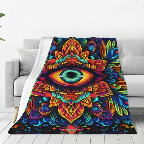 Fotbe Vibrant Psychedelic Eye Manta de Franela Acolchonada con Estampado, Súper Suave y Esponjosa, Extra Grande para Sofá, Cama, Uso Todo el Año-80"x60"