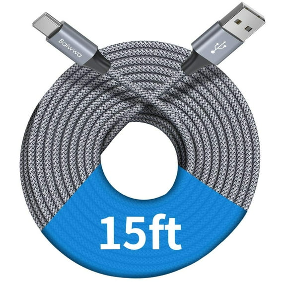 shiyou-[ 15ft/4.6m ] Extra Long USB C Cable, Premium Nylon Braided USB A to Type C Cable Charger Cord Compatible with Samsung Galaxy Note Tab, Moto, LG, Pixel and More USB C Smartphone & Tablet