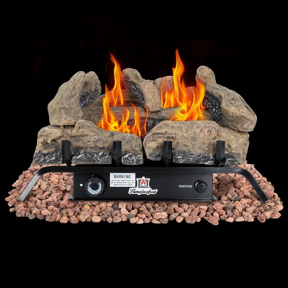 FLAMEPLACEFRONT Ventless Fireplace Logs Set for LP/Propane 18 Inch