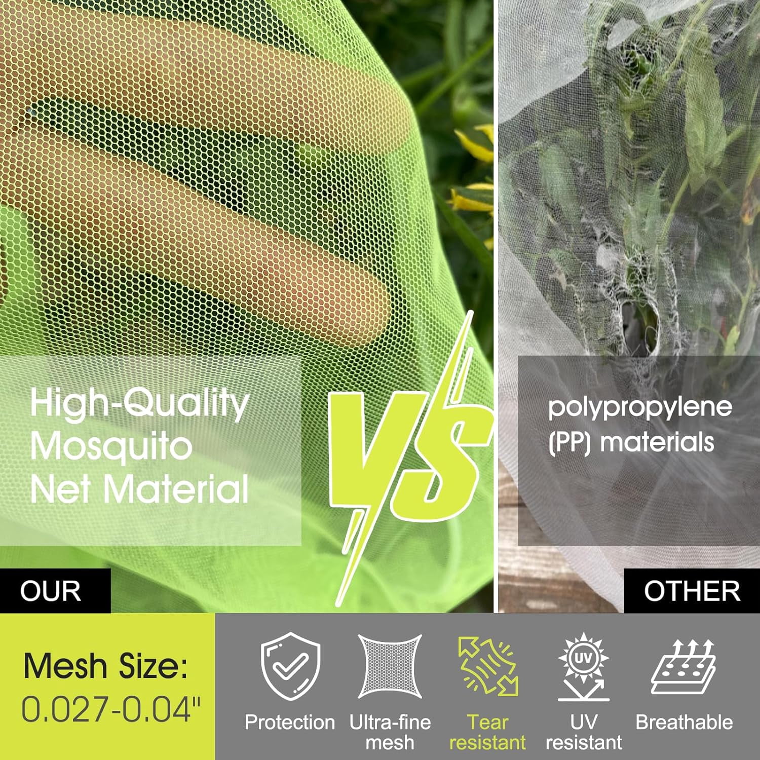Fruit Tree Netting,  5.84 X 3.9 FT and 3.9 X 3.3 FT Blueberry Bush Netting Cover with Zipper Drawstring, Mosquito Net Garden Netting Protector Plant from Birds Cicadas Insect (4 PCS, Green)