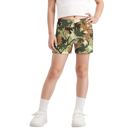 Abcomgle Girls Camo Shorts Size 12-14 Elastic Waisted 4 Shorts Kids Maple Print Sweat Shorts Fashion Athletic Short Pants Turquoise 5-6Years