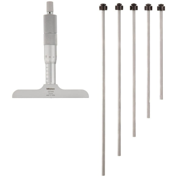 Medidor de Profundidad Mitutoyo Vernier con Varillas Intercambiables, Tipo Micrómetro, Rango 0-100 m