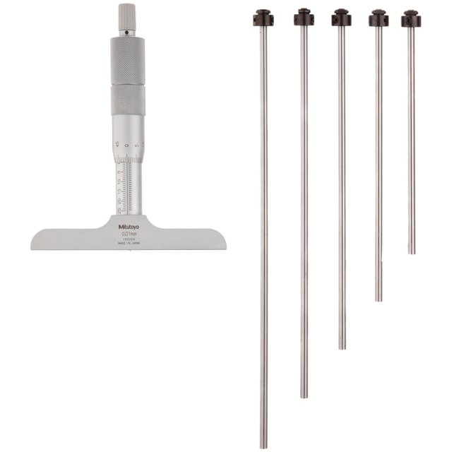 Medidor de Profundidad Mitutoyo Vernier con Varillas Intercambiables, Tipo Micrómetro, Rango 0-100 m
