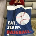 thumbnail image 3 of Sports Fleece Blanket 40" x 50" Eat Sleep Baseball Navy Blue Lightweight Fuzzy Cozy Soft Warm Throw for Man Boy Teen, Air Conditioning, 3 of 6
