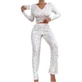 thumbnail image 2 of Warop Ensemble de Pyjama pour Femmes, Haut à Manches Longues à Col Rond à Imprimé Floral et Pantalon, Décontracté pour la Maison et le Sommeil, 2 of 8