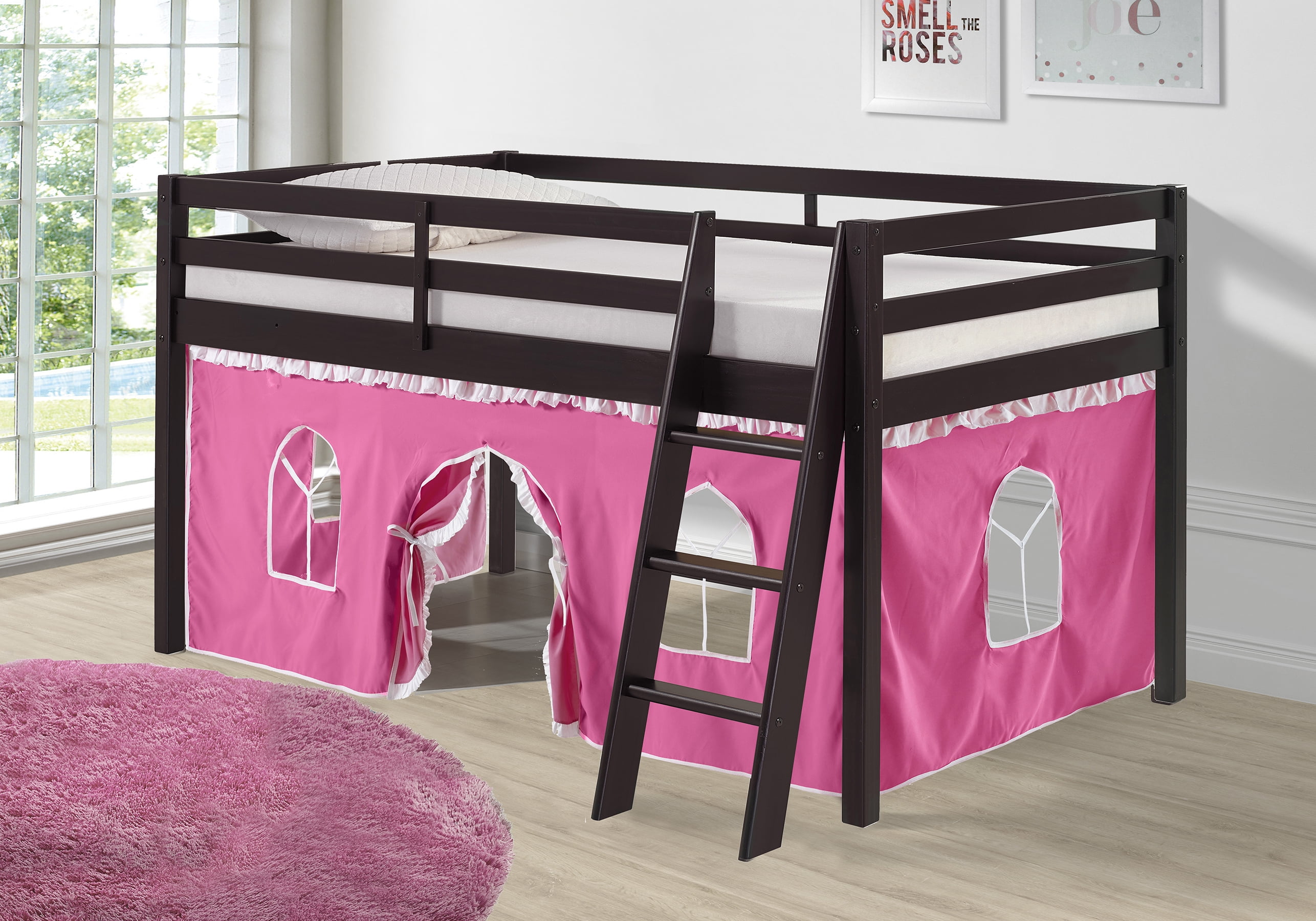 Roxy Junior Loft Espresso With Pink, Princess Loft Bed With Slide Rooms To Go