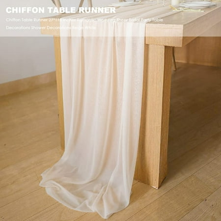 

Chiffon Table Runner 27X118 Inches Wedding Sheer Bridal Party Table Decorations Shower Decorations Beige-White