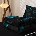 thumbnail image 5 of Erosebridal Cyan Plaid Zipper Full Size Comforter Sets with Fitted Sheet and 2 Pillowcases,Modern Abstract Geometric Zipper Bedding Set For Boys,Black Reversible,4 Pieces, 5 of 7