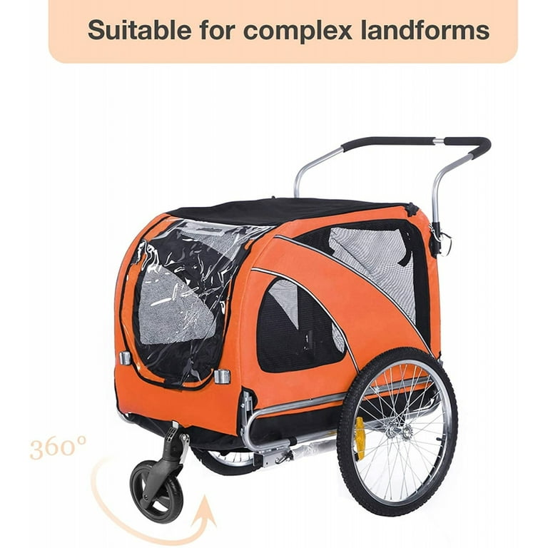 Large Bicycle pet Trailer and Jogger 2 in 1 Function Pet Stroller Bicycle Carrier Orange Walmart