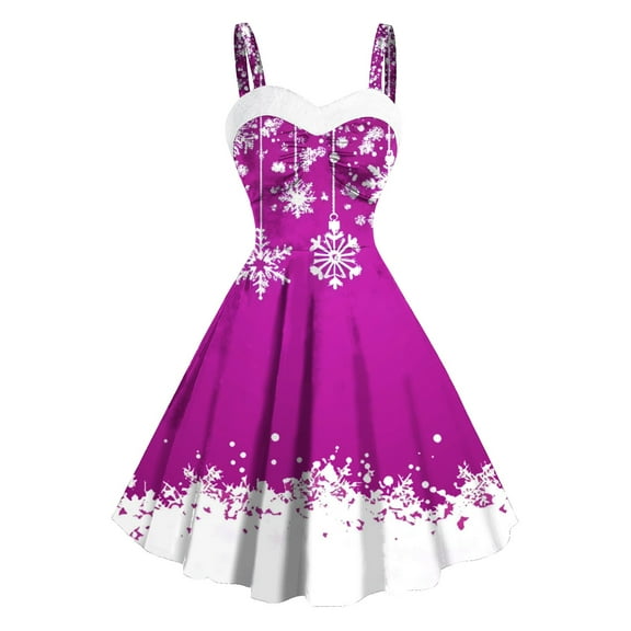 Christmas Party Dresses for Women Vintage Retro 1950s Midi Dress Sleeveless Spaghetti Strap Xmas Party Dresses