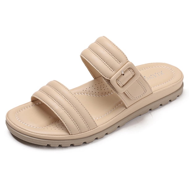 Sandalias planas de dos bandas Cómodas sandalias de vestir de moda para mujer