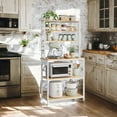 thumbnail image 1 of LEDREM 31.5" Kitchen Baker's Rack with 4 Outlets, 6-Tier Adjustable Shelves & Hooks, Space-Saving Microwave Stand, Golden Oak and White, 1 of 8