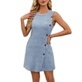 thumbnail image 3 of HVOBTTY Summer Women's Sleeveless Mini A-Line Dress Solid Color Round Neck Side Button Casual Daily Out Wear, 3 of 5