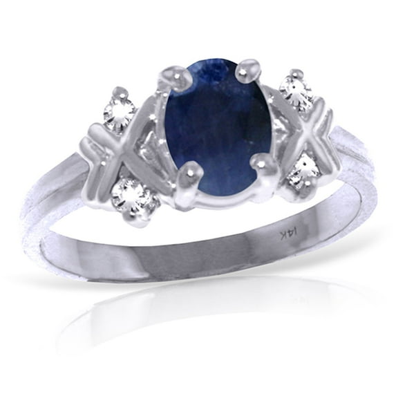 Galaxy Gold 14k White Gold Ring with Genuine Diamonds and Natural Oval-shaped Sapphire - Size 8.5