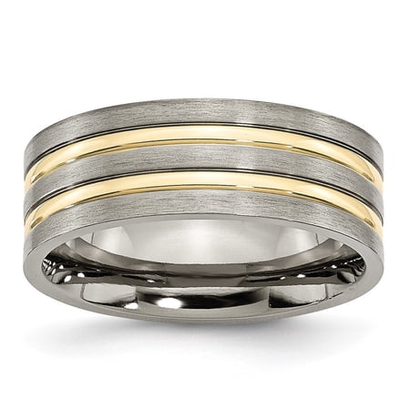 Auriga Fine Jewelry Titanium Brushed Yellow IP-plated 8mm Grooved Men s Band