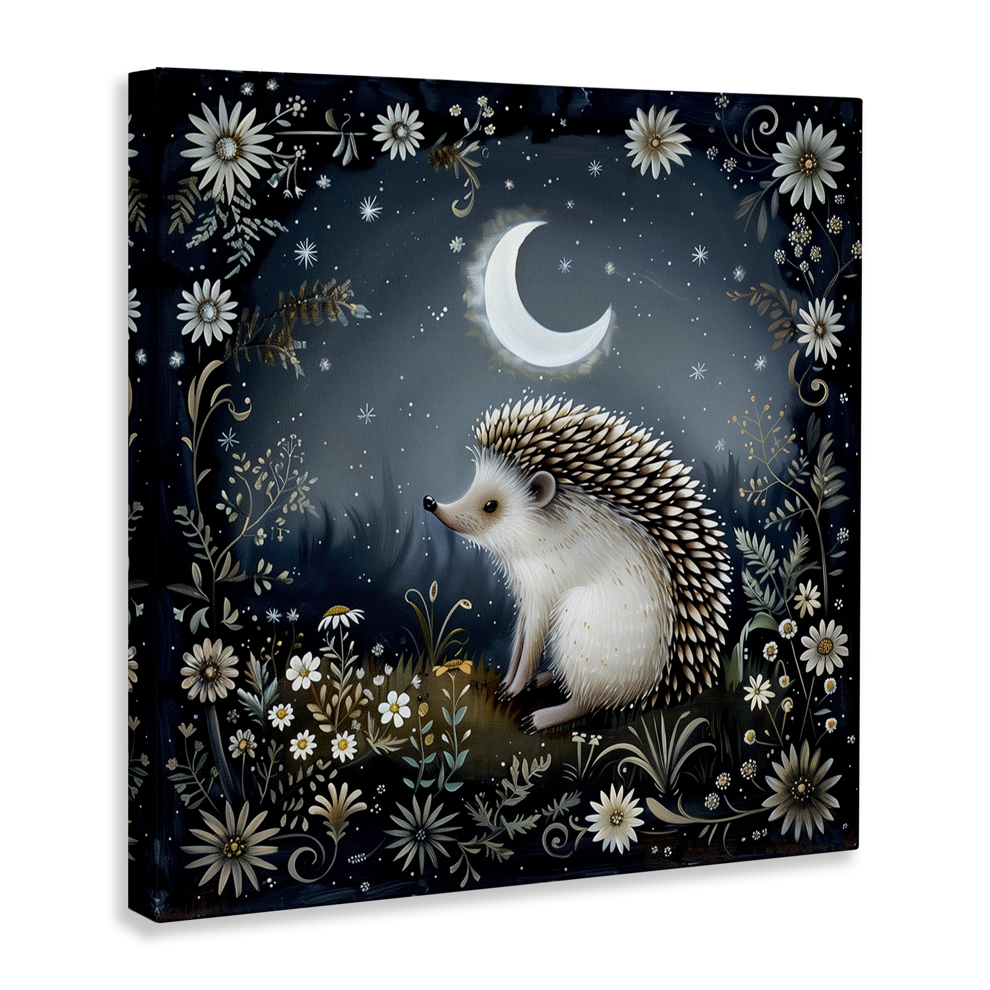 Stupell Industries Hedgehog Under Forest Moon Animals Painting Wrapped Canvas Art Print Wall Art, 24 x 24