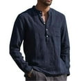 thumbnail image 2 of Men Henley T Shirts Casual Long Sleeve Button Linen V Neck Winter Loose Tops, 2 of 3