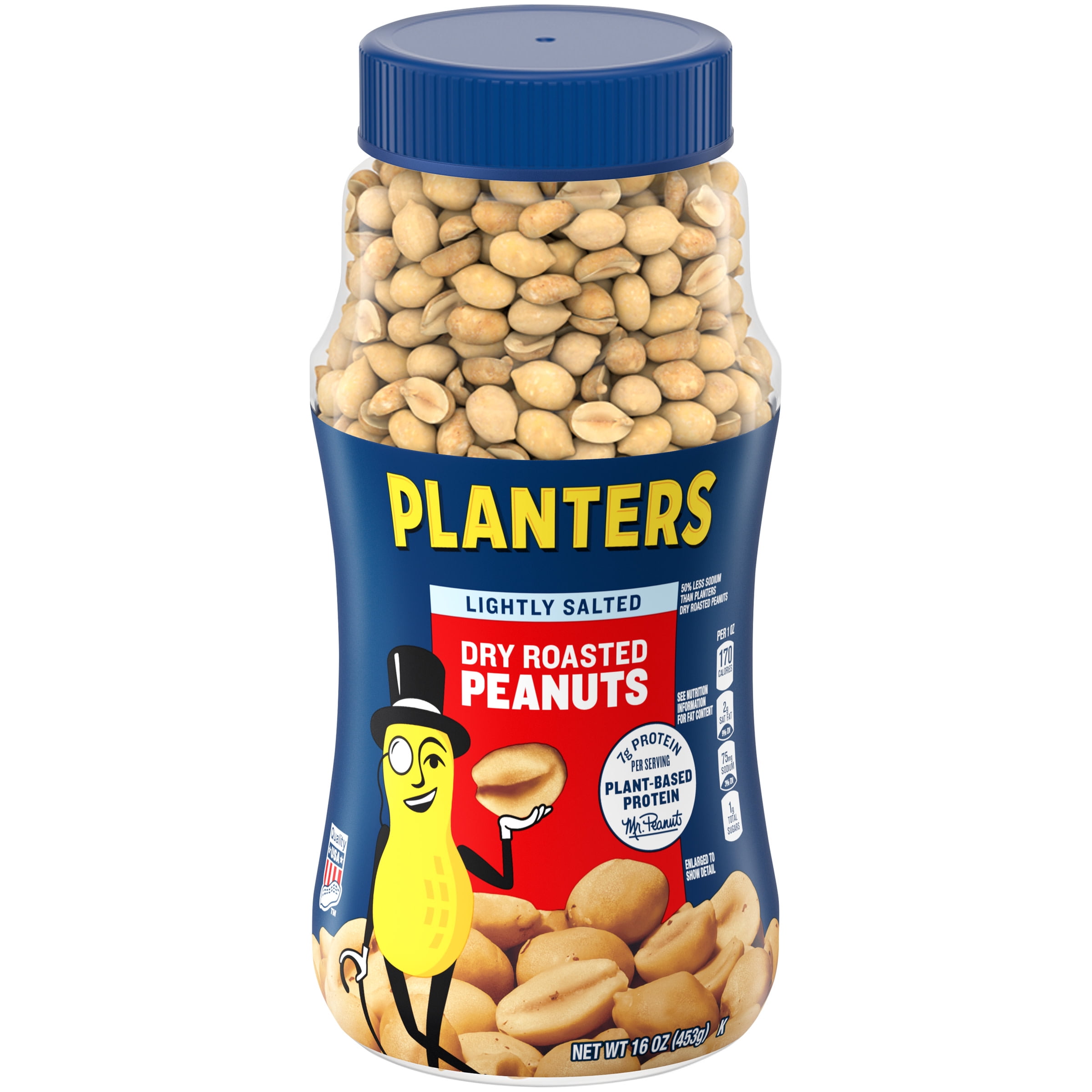 Planters Lightly Salted Dry Roasted Peanuts, 16 oz Jar