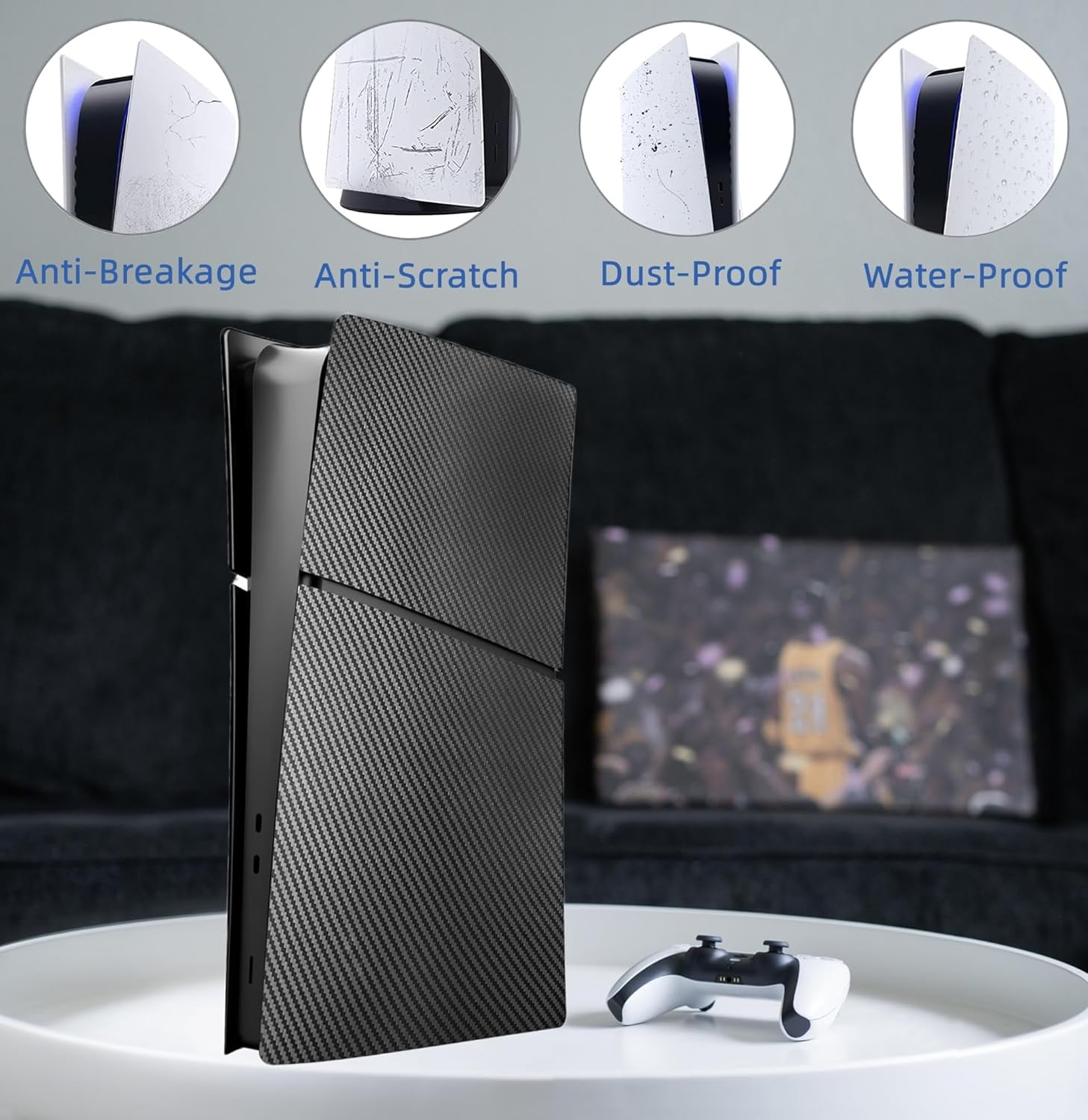 Digital Edition Cover Plates for PS5 Slim Console, Shell Panels Compatible with Playstation 5 Slim Accessories Protective Replacement Faceplate (Carbon Fiber)