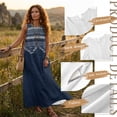 thumbnail image 7 of Jiueut Blue Geometric Print Sleeveless Maxi Dress Women, Breathable Linen Look A Line Maxi Dress with 2 Pockets Summer Resort Wear Loose Fit Crewneck Wrinkle Resistant, XL, 7 of 7