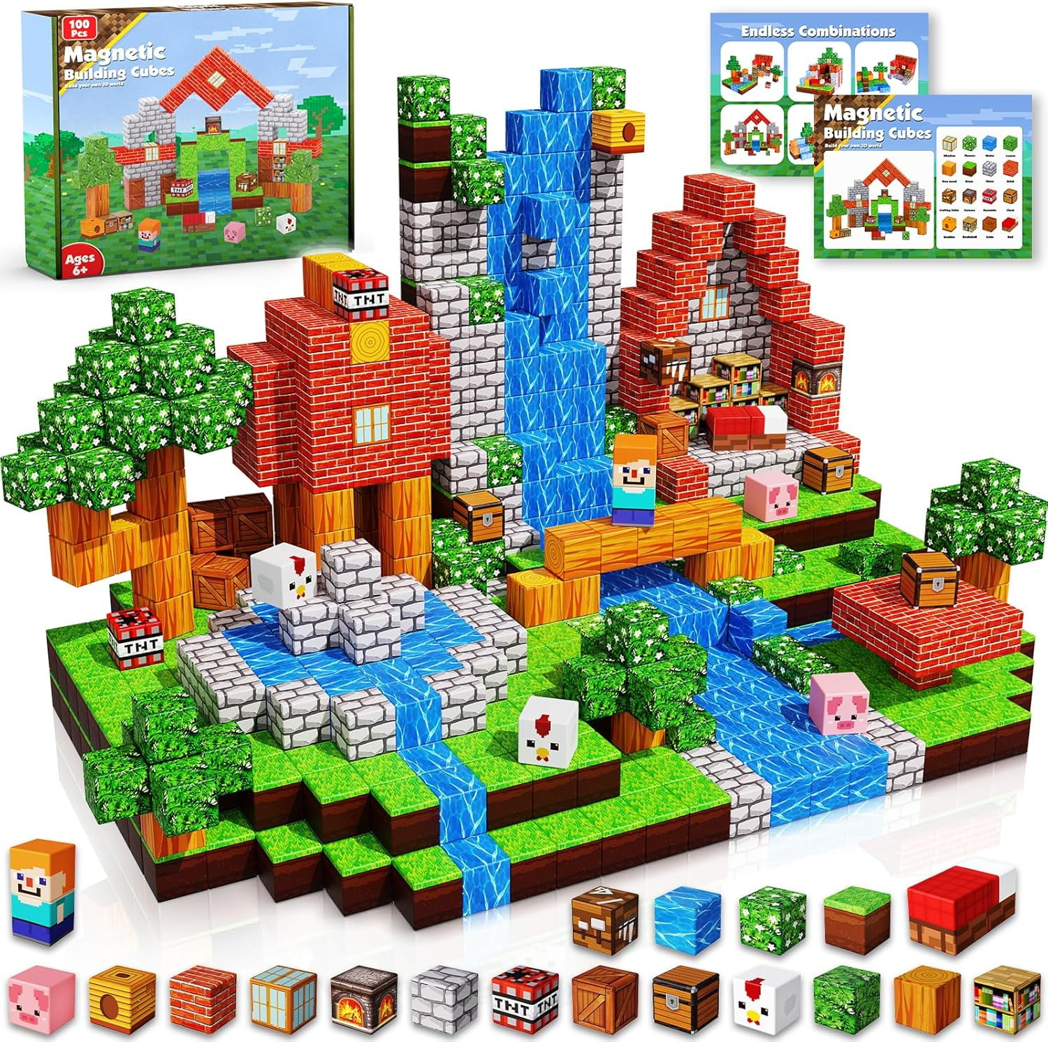 【知育玩具】neff fun with blocks Annexfun Magnetic Blocks Building Set, 100PCS, STEM Educational