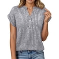 thumbnail image 2 of T Shirts for Women 2026 Summer Short Batwing Sleeve V Neck Ribbed Dressy Casual Office Work Tshirt Blouse, 2 of 6