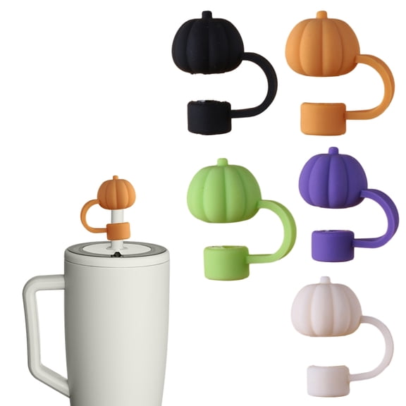Walbest 1/5Pcs Pumpkin Silicone Straw Cap Reusable Topper for 30/40 Oz Tumbler Cup Fall Thanksgiving Accessories Non-Slip BPA-Free Universal 10mm Straw Lid Protector