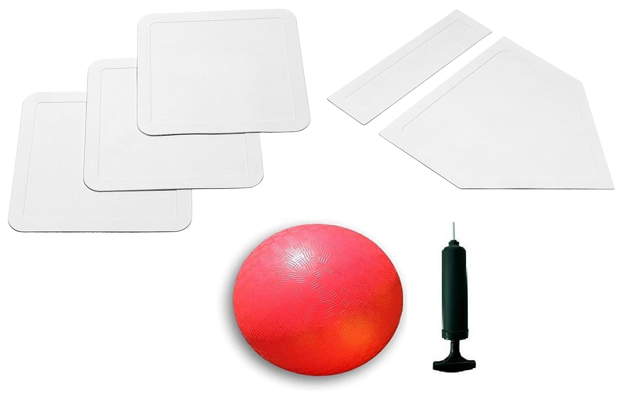 Kickball Set with Bases, Rubber Throw Down Plates With Red Ball And