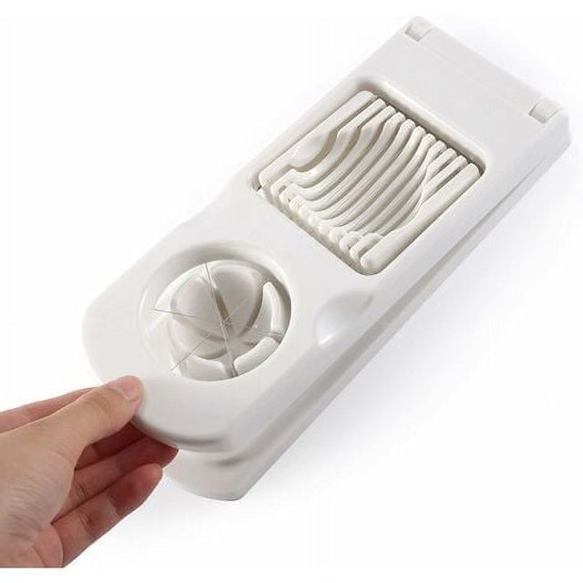 Cortador de huevos, rebanador, separador de huevos de acero inoxidable, para 2 estilos de corte, divisor de rebanadas de huevo 2 en 1 blanco