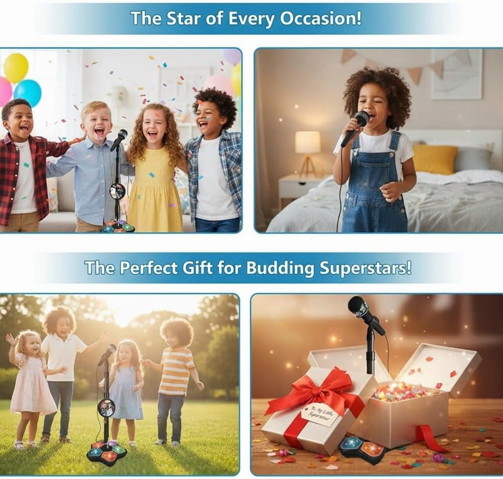 2026 New All-in-One Microphone Toy, 5-in-1 Kid Star Microphone with Stand Bluetooth, Adjustable Height Karaoke Microphones with Music&Light, for Christmas and Birthday Gifts