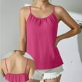 thumbnail image 3 of Otntypg Womens Summer Tank Tops Sleeveless Spaghetti Strap Scoop Neck Casual Pleated Cami Blouse Loose Fit Beach Vacation Flowy Shirts Outfits Hot Pink M, 3 of 10