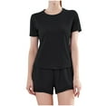 thumbnail image 3 of Women's Two Piece Athletic Sets Short Sleeve Tops Shorts Tracksuits Fashion Summer Solid Color Loose Sport Suits (Black XL), 3 of 3