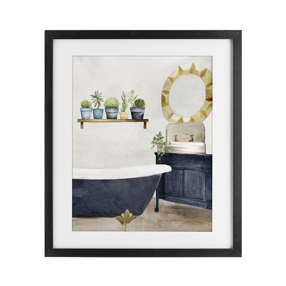 Stupell Industries Southwestern Blue Tub Bathroom Scene Black Framed Print Under Glass, 13 x 16, by Kim Allen
