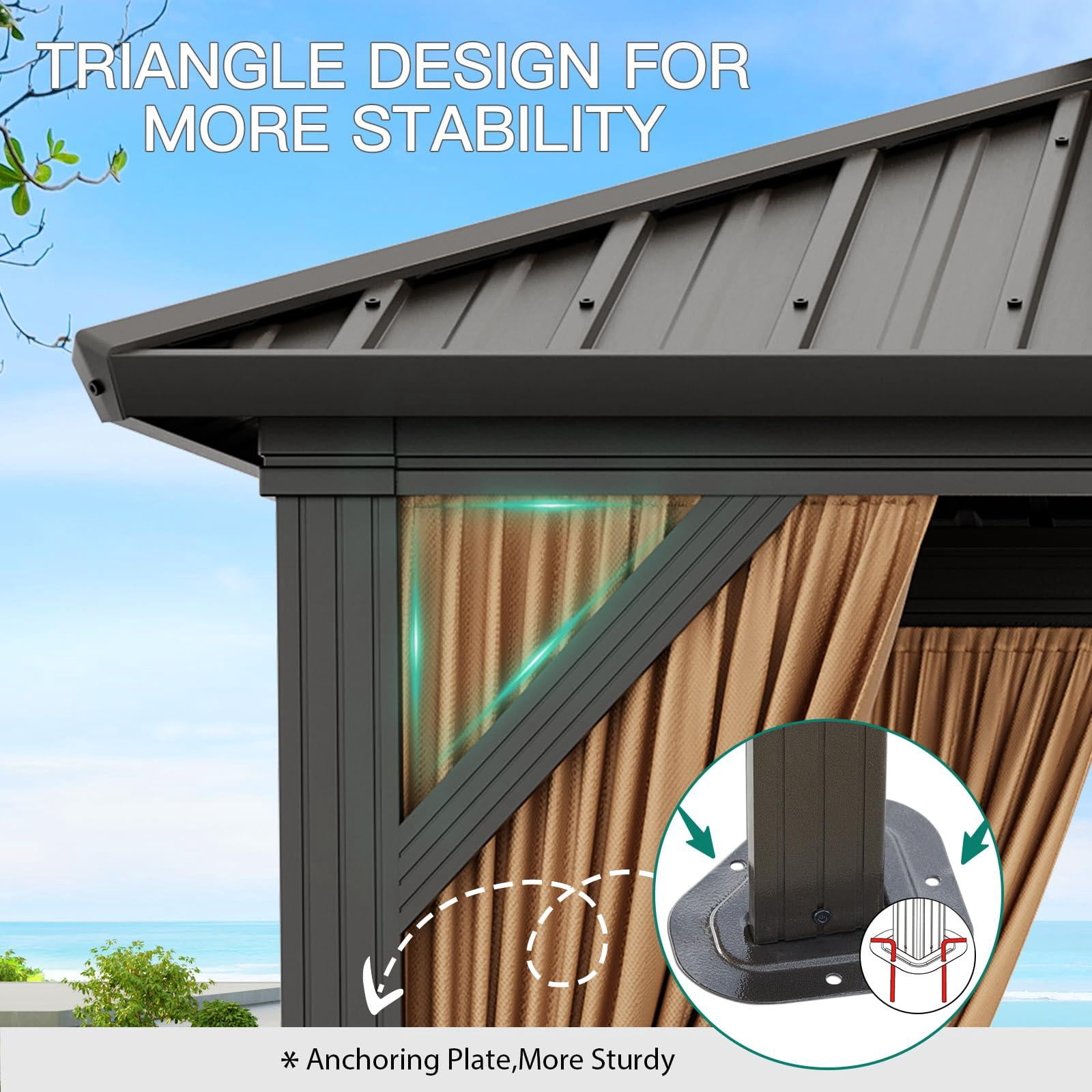 COZONY 10*10ft Hardtop Gazebo, Double Galvanized Steel Roof with Netting & Curtains, Aluminum Frame Pavilion for Patio Terrace Lawn,Black