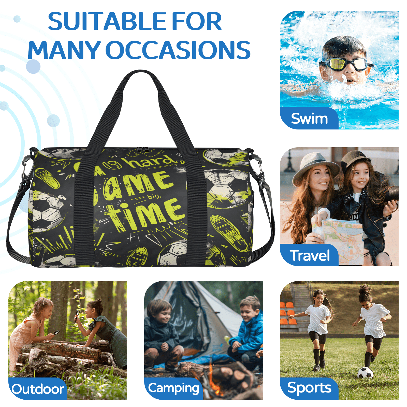 Herdesigns Cool Football Gym Bag for Women, Duffle Bag for Travel Sport, Lightweight Waterproof Carry on Weekender Dance Yoga Workout Bags