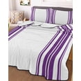 thumbnail image 3 of Quilts Full Size Bedding Set, Purple Striped Lightweight Quilted Comforter, Farmhouse Simple Line Vertical Stripes Soft Reversible Bedspread Coverlet with Pillow Covers for All Season, 78" x 90", 3 of 7