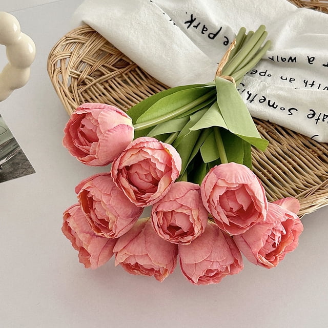 Ramo de flores de tulipán artificial 9 piezas – Tulipanes falsos Real Touch para decoración del hogar, centros de mesa de boda, arreglos de jarrones de mesa, decoraciones para salón y comedor