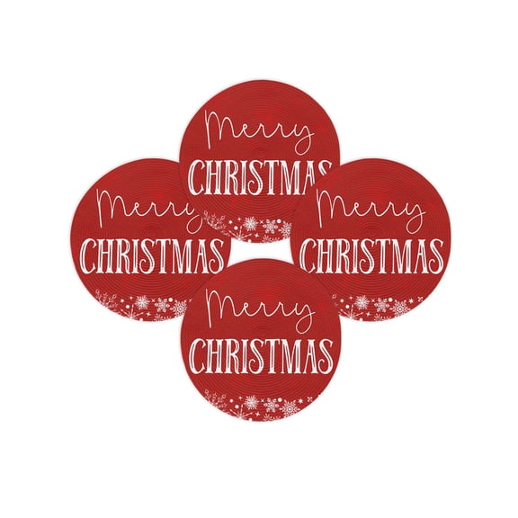 Christmas Round Placemats Set of 4 Snowflake Place Mats Washable Woven Placemat Merry Christmas Red Circle Braided Table Mat for Kitchen Dining Table Party Home Decor 15 Inch
