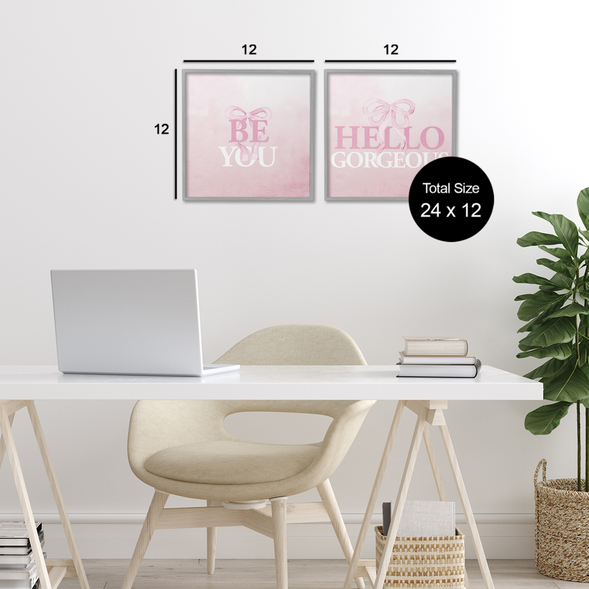 Pink Feminine Empowerments 2 Piece Gray Framed Giclee Art Set, design by Kim Allen