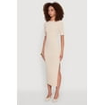thumbnail image 3 of Womens Ribbed Knit Side Ruch Side Slit Midi Dress, 3 of 4
