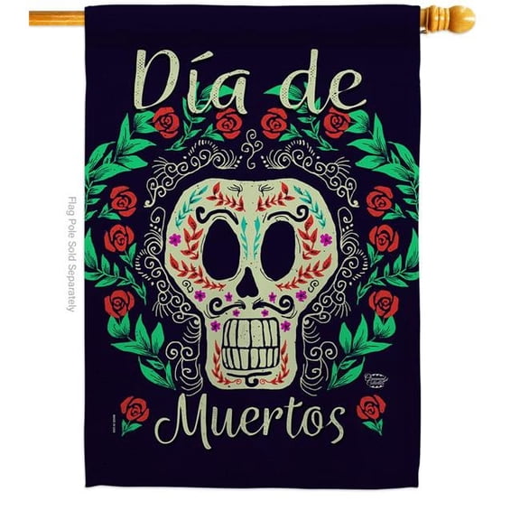 Ornament Collection H192074-BO 28 x 40 in. Dia de Muertos Skeleton House Flag with Fall Day of Dead Double-Sided Decorative Vertical Flags Decoration Banner Garden Yard Gift