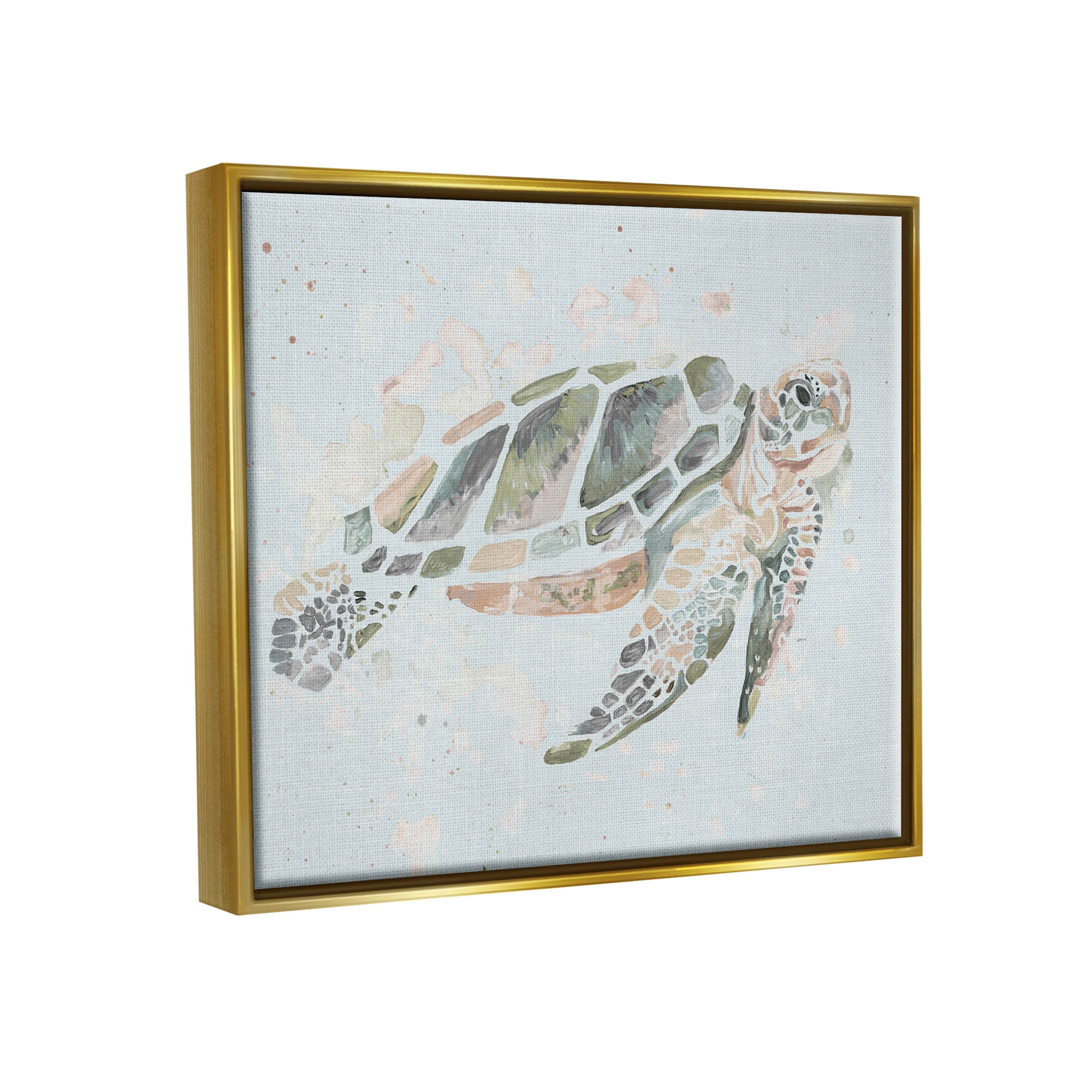 Tortoise Swimming Underwater Bubbles Animals & Insects Graphic Art Metallic Gold Framed Art Print Wall Art