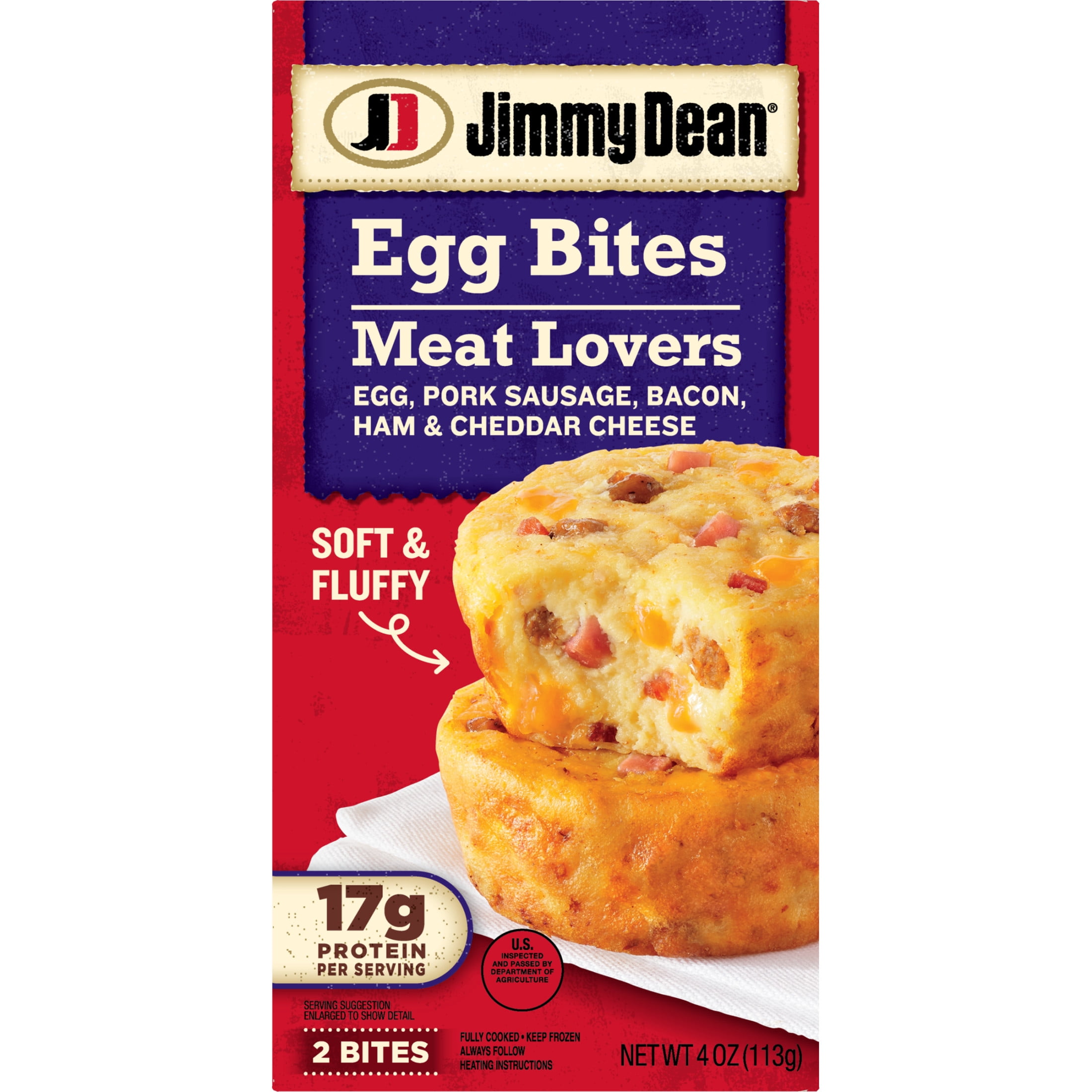 Jimmy Dean Meat Lovers Egg Bites, Pork Sausage Bacon Ham and Cheddar Cheese, 4 oz, 2 Count (Frozen)