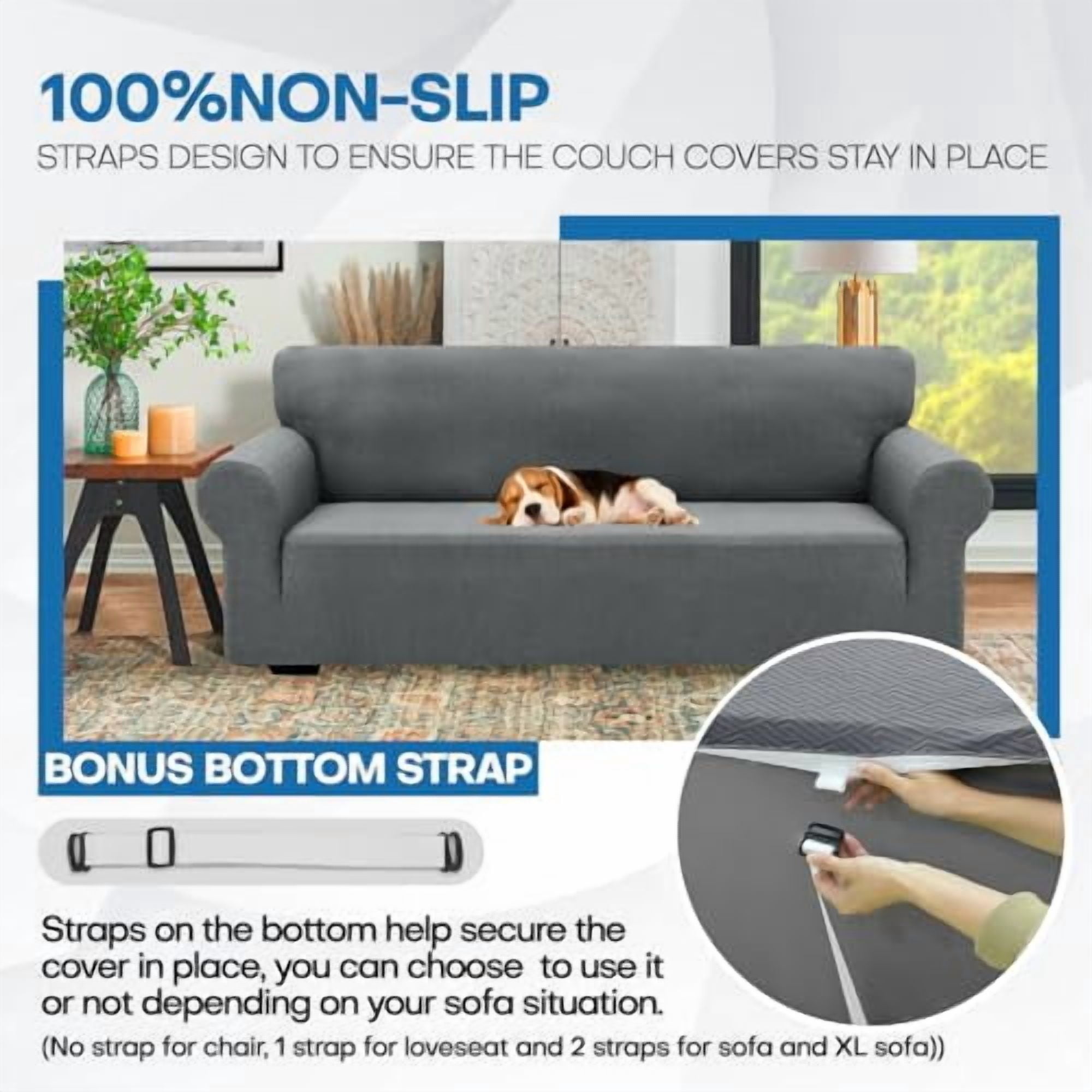 1-Piece Stretch Sofa Cover for 3-Cushion Couch (79-91 Inches), Pet Friendly Washable Furniture Protector with Elastic Bottom, Soft Light Gray Slipcover for Living Room
