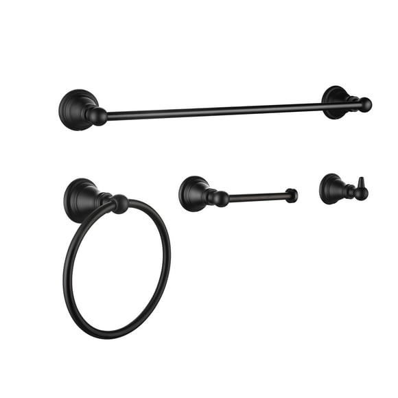 Derengge F-080-OB 4-Piece Bathroom Hardware Accessory Set with 18" Towel Bar -Towel Ring- Paper Holder-Robe Hook Matte Black