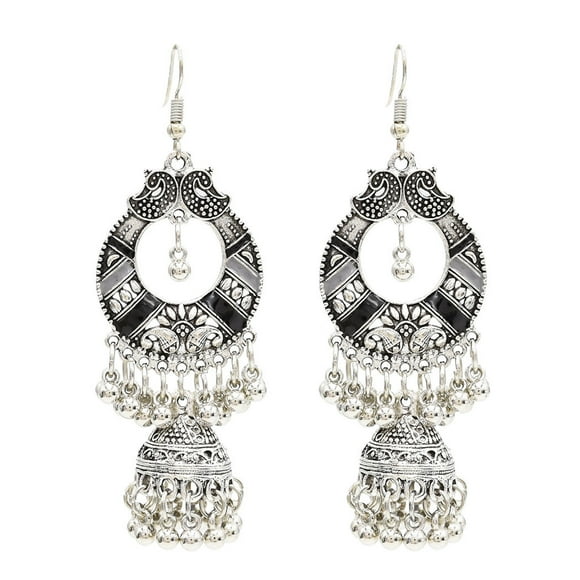 Vintage Silver Alloy Bells Beads Tassel Statement Earrings for Women Turkish Tribal Gypsy Indian Jewelry Party (Style 4)
